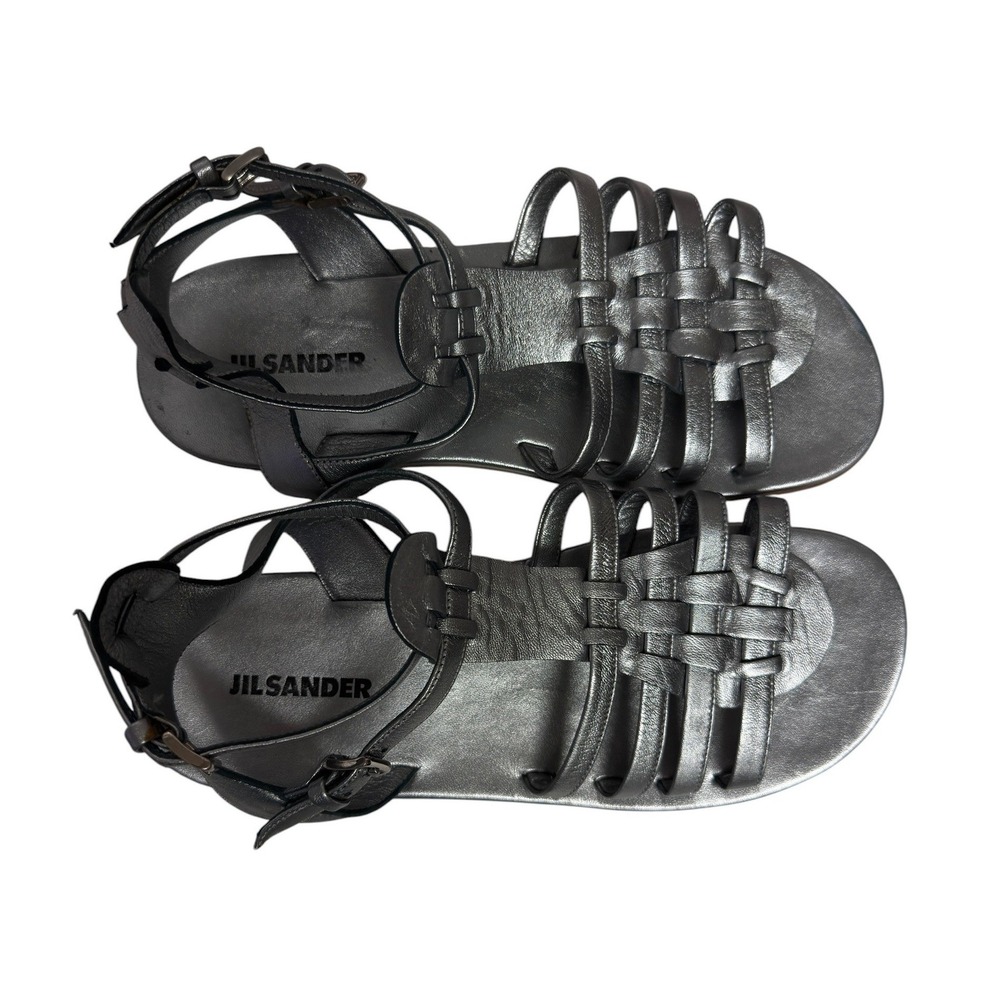 Jil Sander Gladiator Sandals Women 36.5 Metallic Silver Woven Leather Strappy